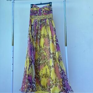 Y2K Camille La Vie Pink & Yellow Leopard Beaded Gown Size 14